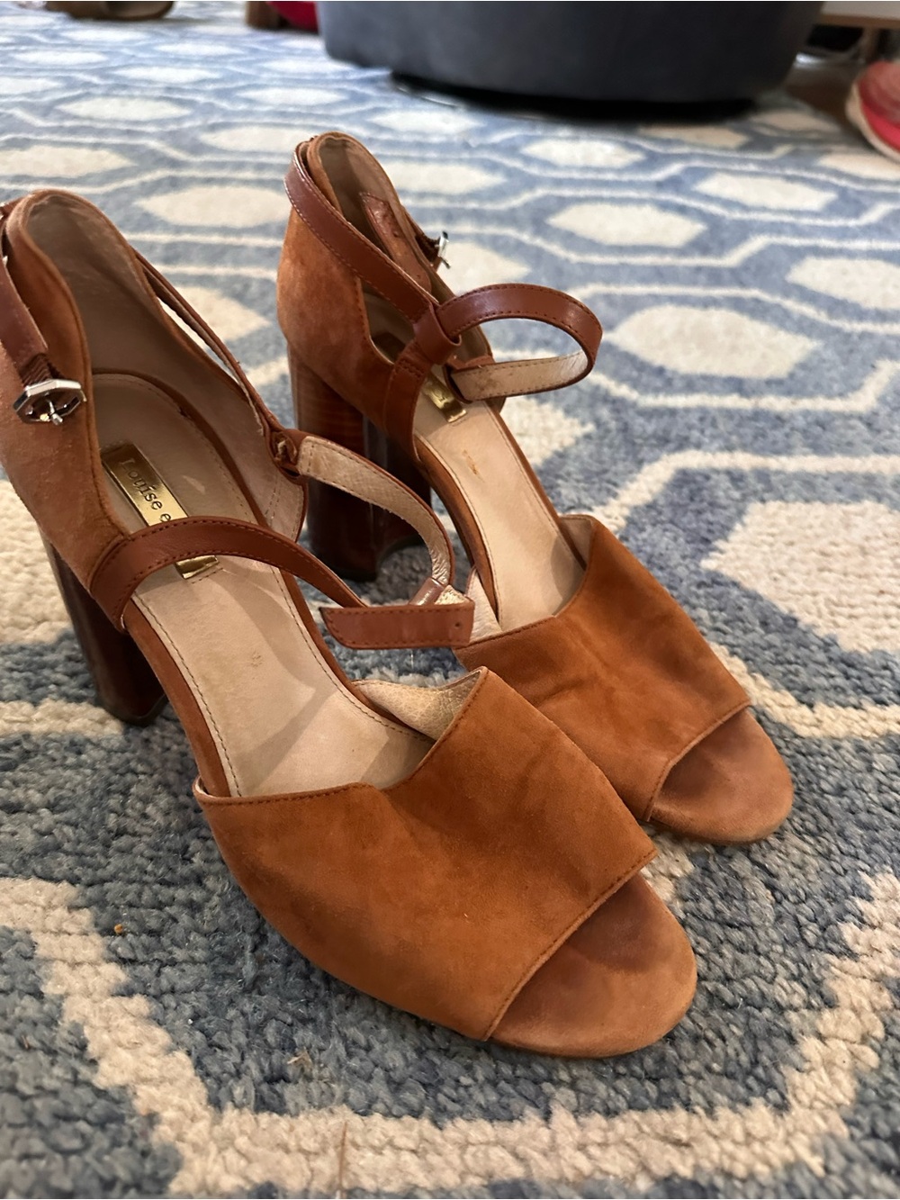 Louise et Cie Cognac Suede Open-Toe Block Heel Sandals